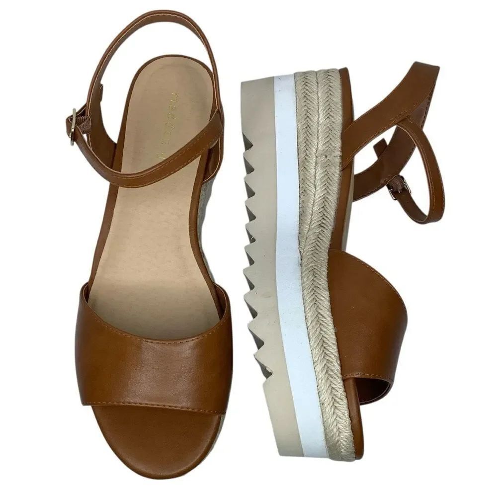 New! Madden Girl Charizma Cognac Brown Wedge Platform Open Toe Sandal Sz 10
